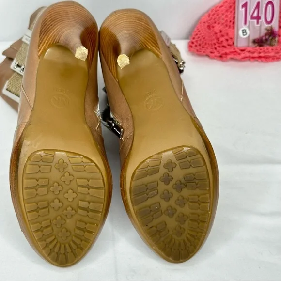 Michael Michael Kors Tan Leather Upper Peep Toe Boots Size 9.5 - Picture 13 of 16